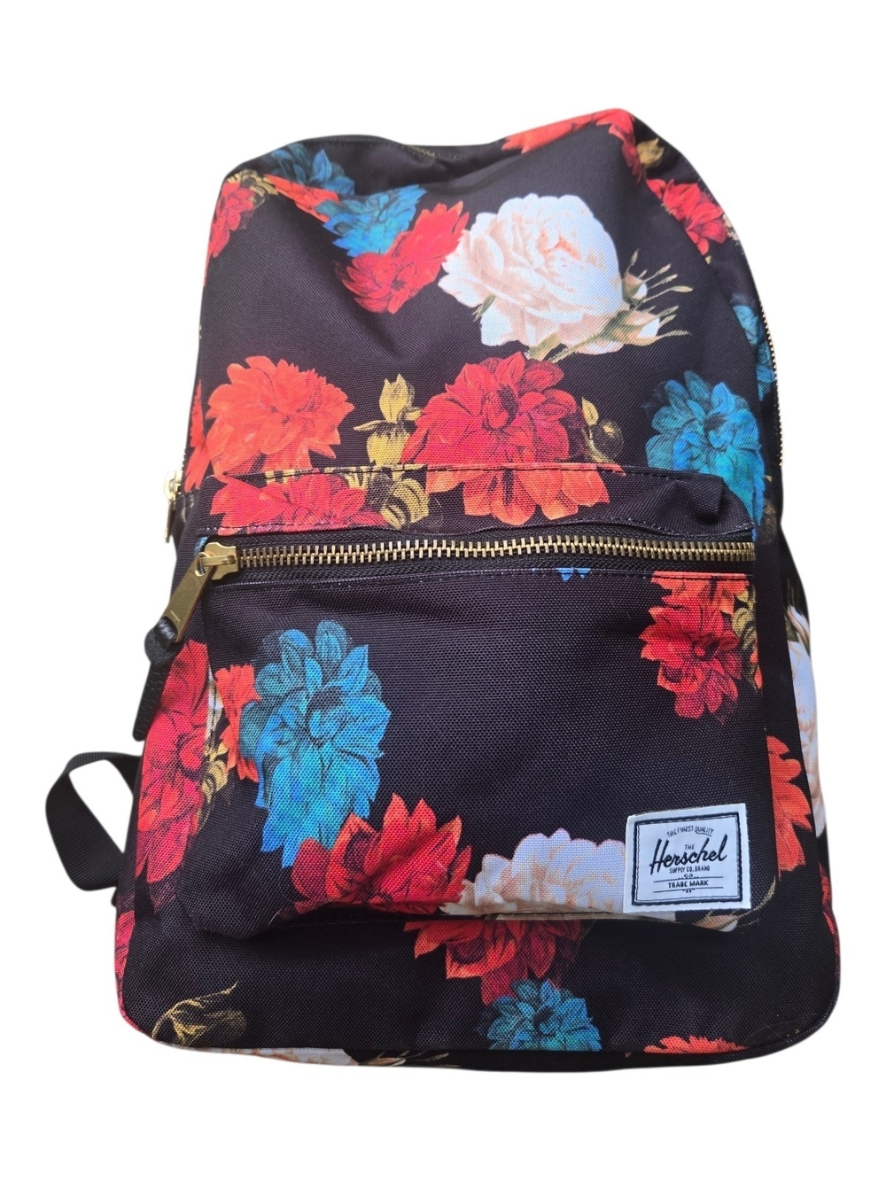Herschel Supply Company Black Floral Backpack with Red Blue Cream Accents
